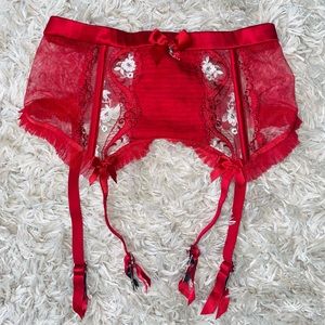 NWOT Honey Birdette Lace Garter Waspie Red (XXS)